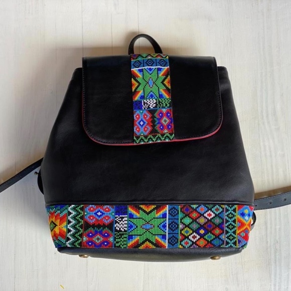 Luna Huichol Leather Beaded Backpack NWT - Picture 4 of 4